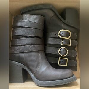 Steve Madden Dark Brown Heeled Boots with Buckle Straps